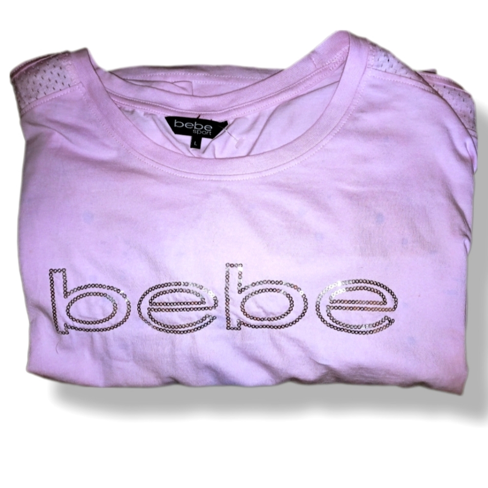 bebe Sport Long Sleeve Pink Boxy Tee NWT